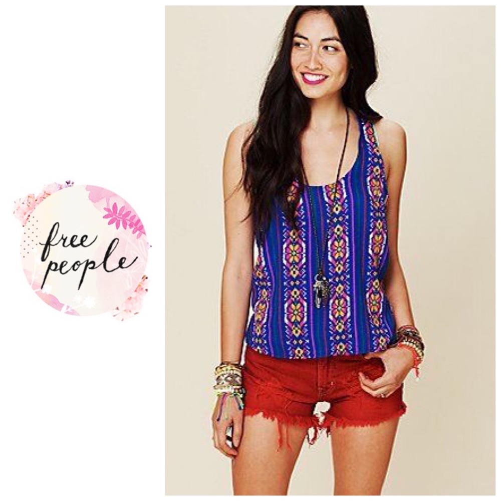 Free People Blue and Pink Tank Top